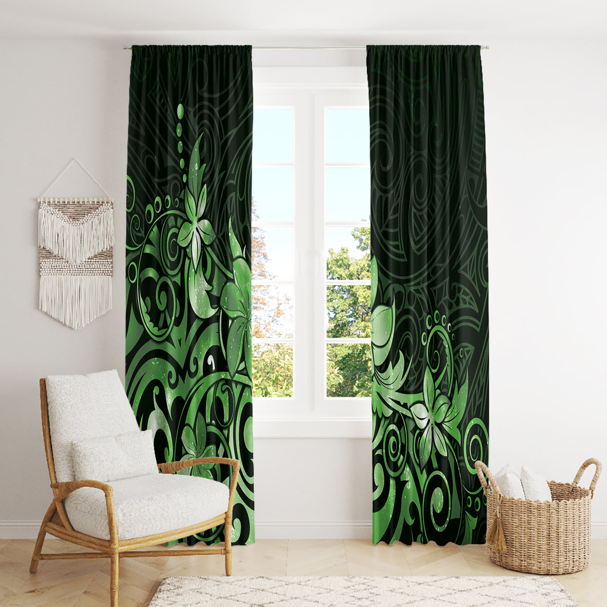 Matariki New Zealand Window Curtain Maori Pattern Green Galaxy LT05 - Polynesian Pride