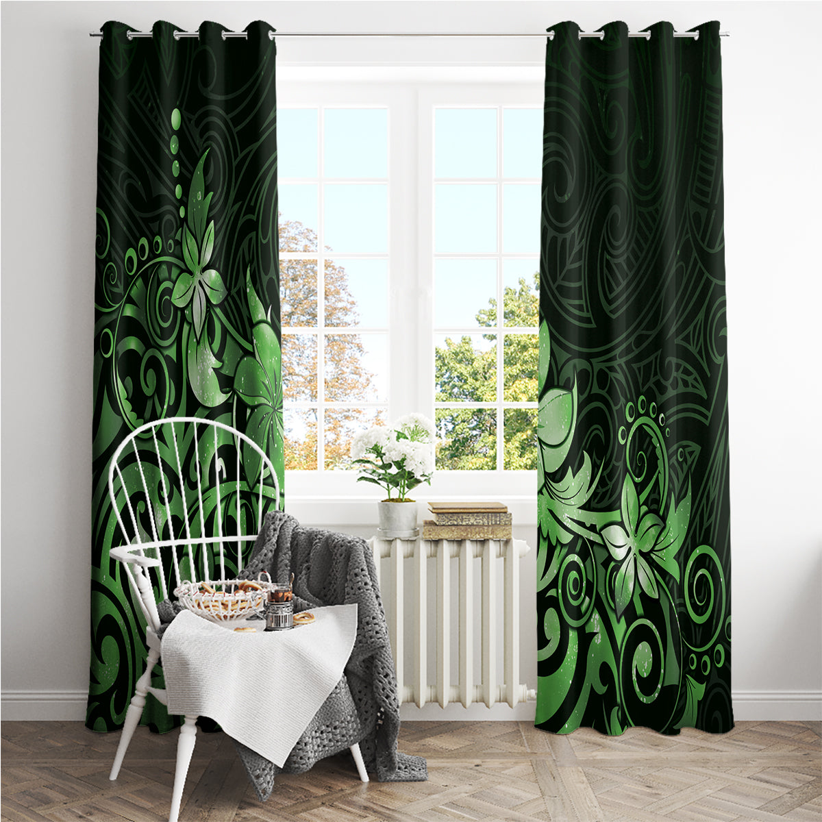 Matariki New Zealand Window Curtain Maori Pattern Green Galaxy LT05 - Polynesian Pride