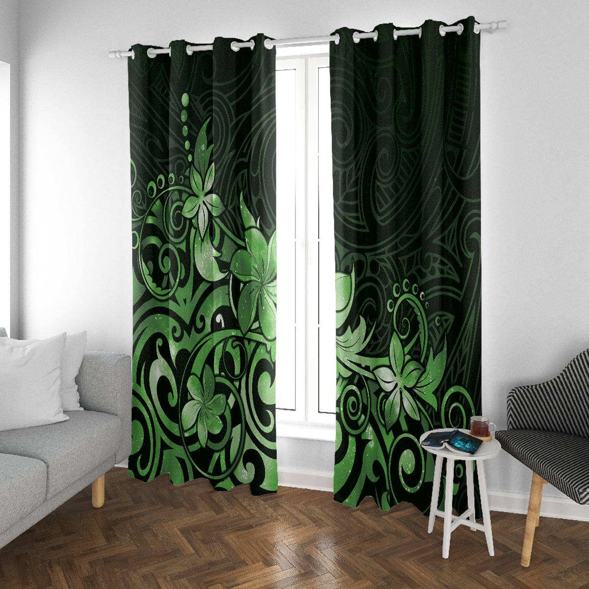 Matariki New Zealand Window Curtain Maori Pattern Green Galaxy LT05 With Grommets Green - Polynesian Pride