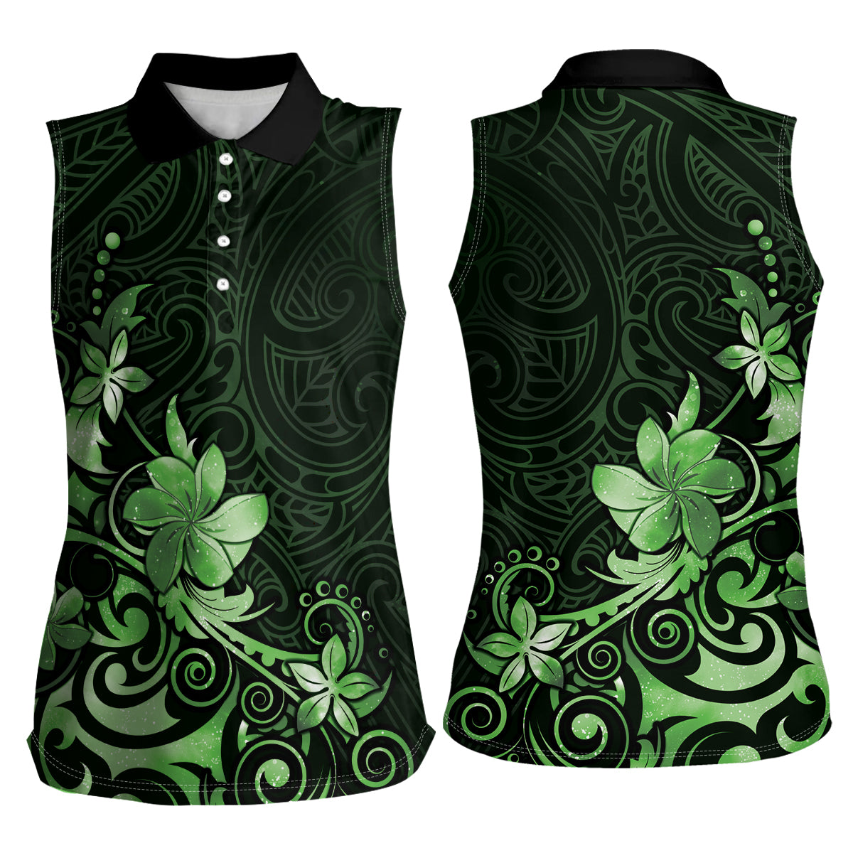 Matariki New Zealand Women Sleeveless Polo Shirt Maori Pattern Green Galaxy