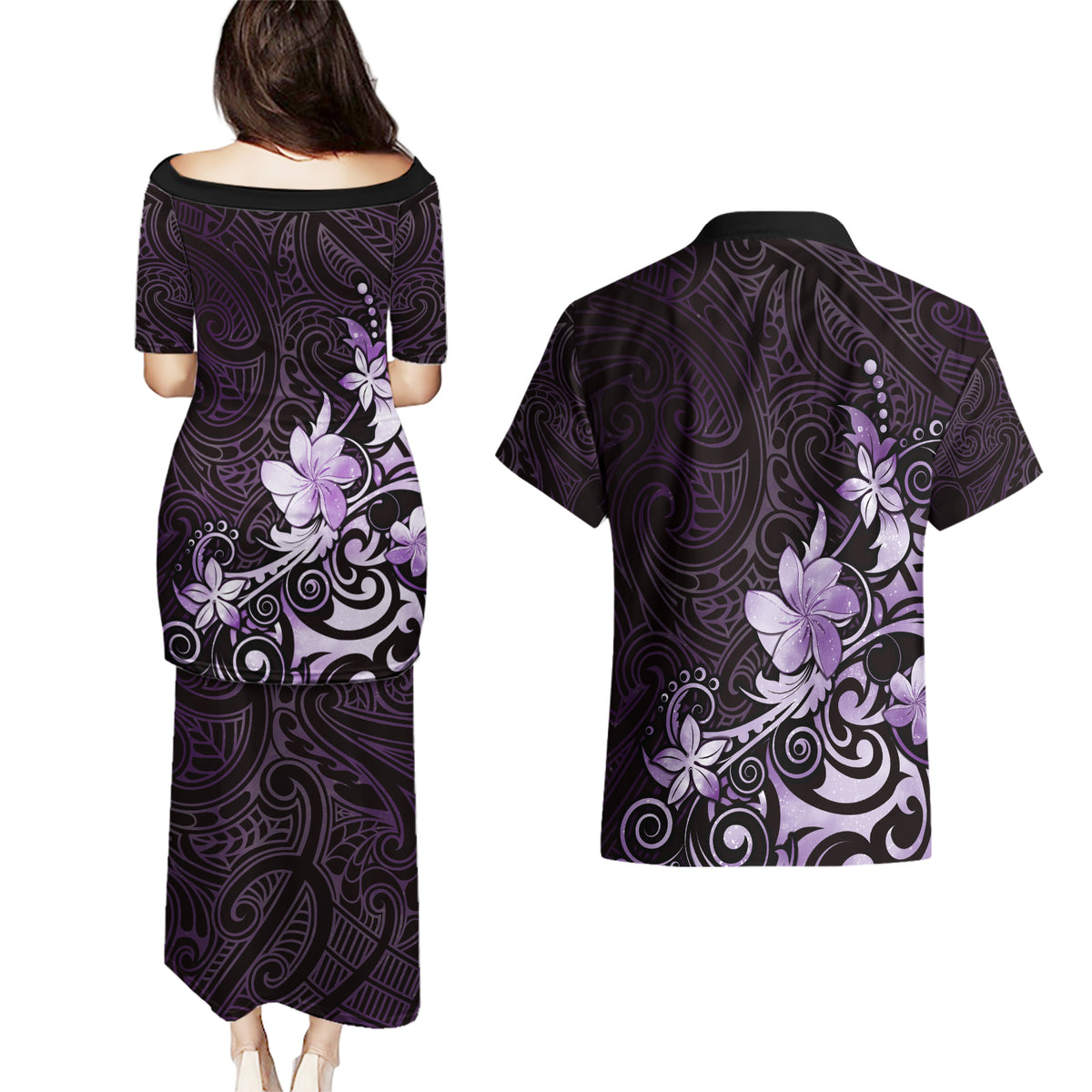 Matariki New Zealand Couples Matching Puletasi and Hawaiian Shirt Maori Pattern Purple Galaxy LT05 - Polynesian Pride