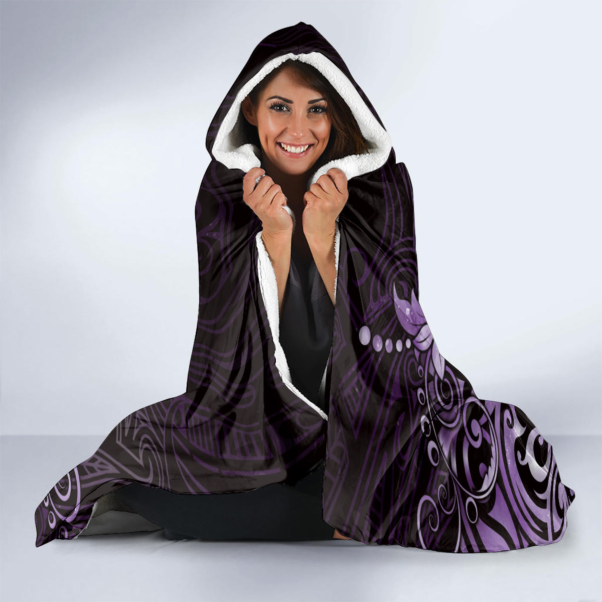 Matariki New Zealand Hooded Blanket Maori Pattern Purple Galaxy LT05 - Polynesian Pride