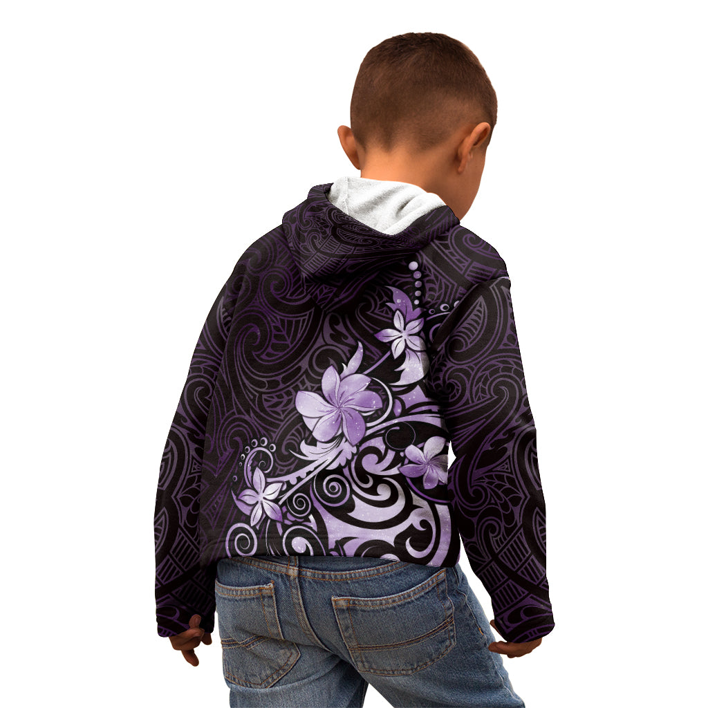 Matariki New Zealand Kid Hoodie Maori Pattern Purple Galaxy