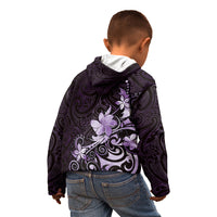 Matariki New Zealand Kid Hoodie Maori Pattern Purple Galaxy