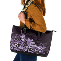 Matariki New Zealand Leather Tote Bag Maori Pattern Purple Galaxy LT05 Purple - Polynesian Pride