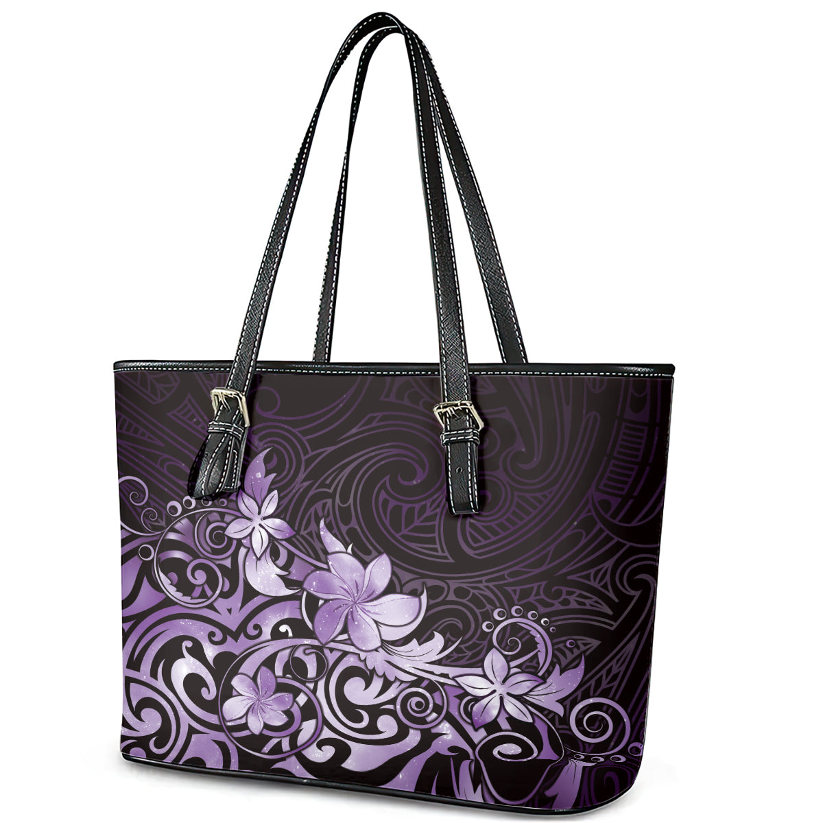 Matariki New Zealand Leather Tote Bag Maori Pattern Purple Galaxy LT05 - Polynesian Pride