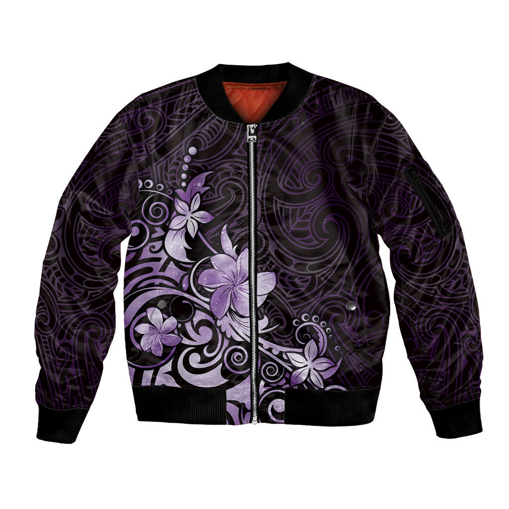 Matariki New Zealand Sleeve Zip Bomber Jacket Maori Pattern Purple Galaxy LT05 Unisex Purple - Polynesian Pride