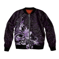 Matariki New Zealand Sleeve Zip Bomber Jacket Maori Pattern Purple Galaxy LT05 Unisex Purple - Polynesian Pride