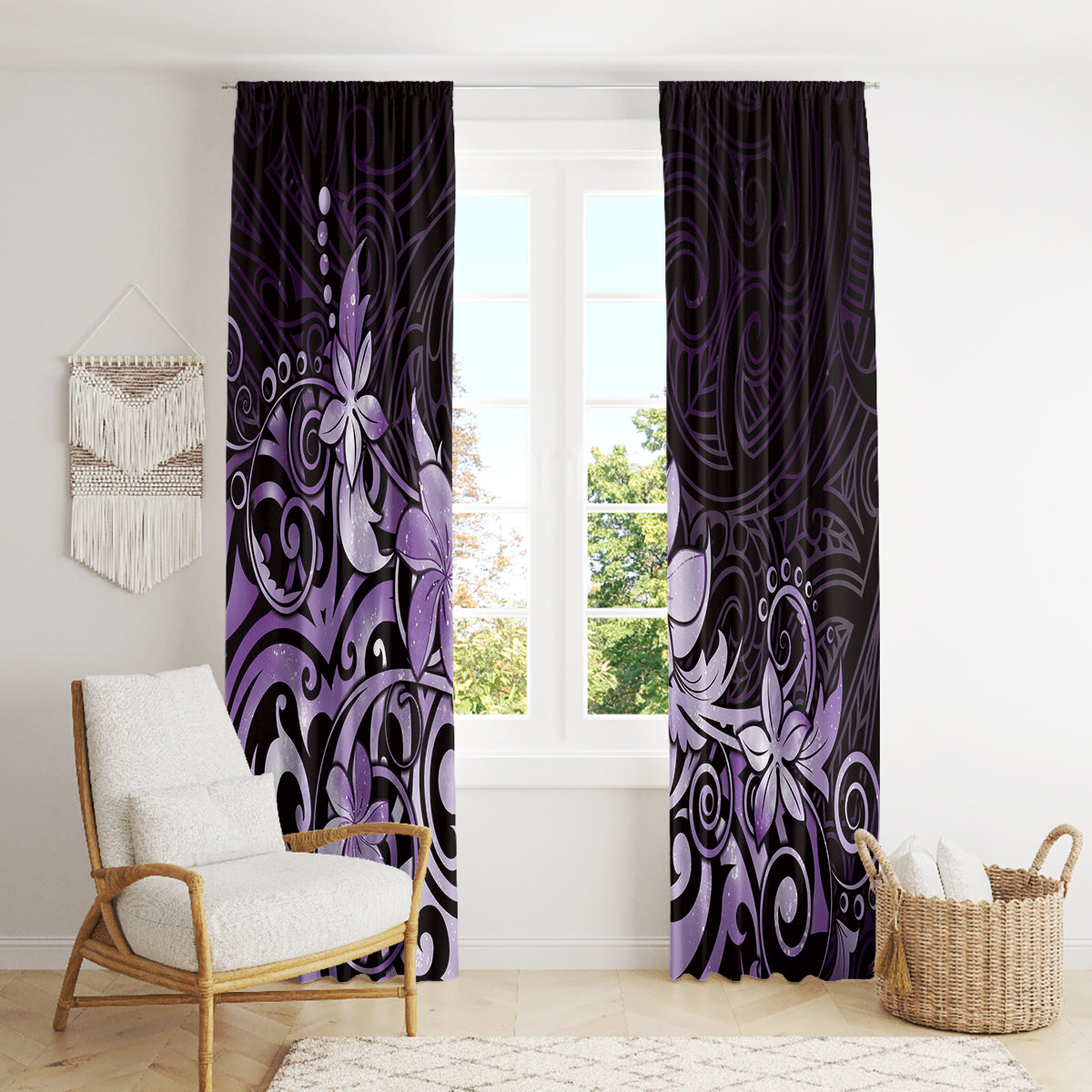 Matariki New Zealand Window Curtain Maori Pattern Purple Galaxy LT05 - Polynesian Pride