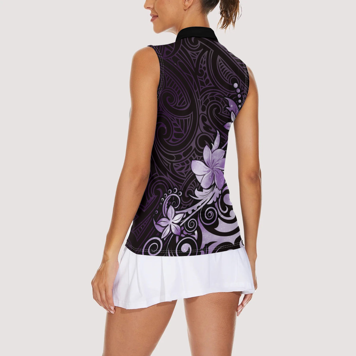 Matariki New Zealand Women Sleeveless Polo Shirt Maori Pattern Purple Galaxy LT05 - Polynesian Pride
