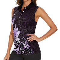 Matariki New Zealand Women Sleeveless Polo Shirt Maori Pattern Purple Galaxy LT05 - Polynesian Pride