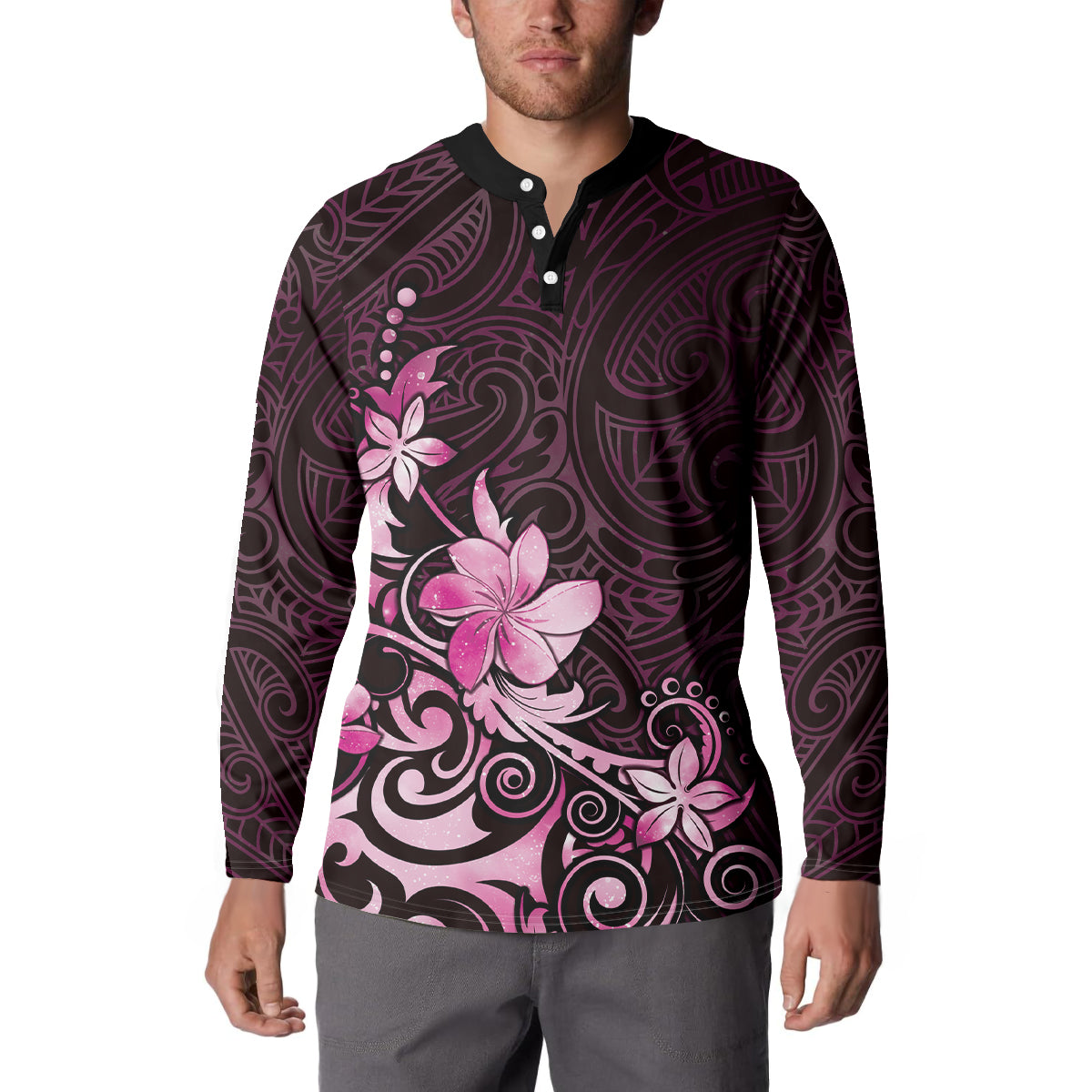 Matariki New Zealand Button Sweatshirt Maori Pattern Pink Galaxy LT05 - Polynesian Pride