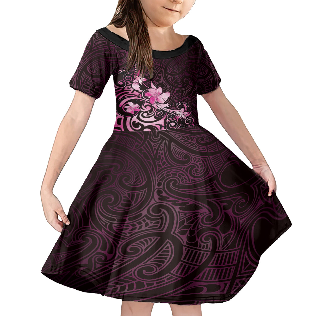 Matariki New Zealand Family Matching Puletasi and Hawaiian Shirt Maori Pattern Pink Galaxy LT05 Daughter's Dress Pink - Polynesian Pride
