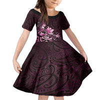 Matariki New Zealand Family Matching Puletasi and Hawaiian Shirt Maori Pattern Pink Galaxy LT05 Daughter's Dress Pink - Polynesian Pride