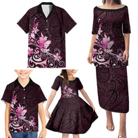 Matariki New Zealand Family Matching Puletasi and Hawaiian Shirt Maori Pattern Pink Galaxy LT05 - Polynesian Pride