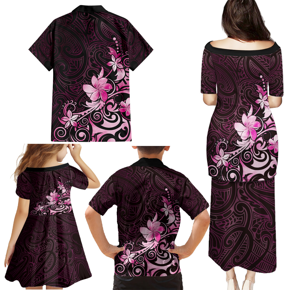 Matariki New Zealand Family Matching Puletasi and Hawaiian Shirt Maori Pattern Pink Galaxy LT05 - Polynesian Pride