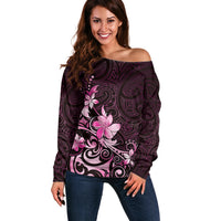 Matariki New Zealand Off Shoulder Sweater Maori Pattern Pink Galaxy LT05 Women Pink - Polynesian Pride