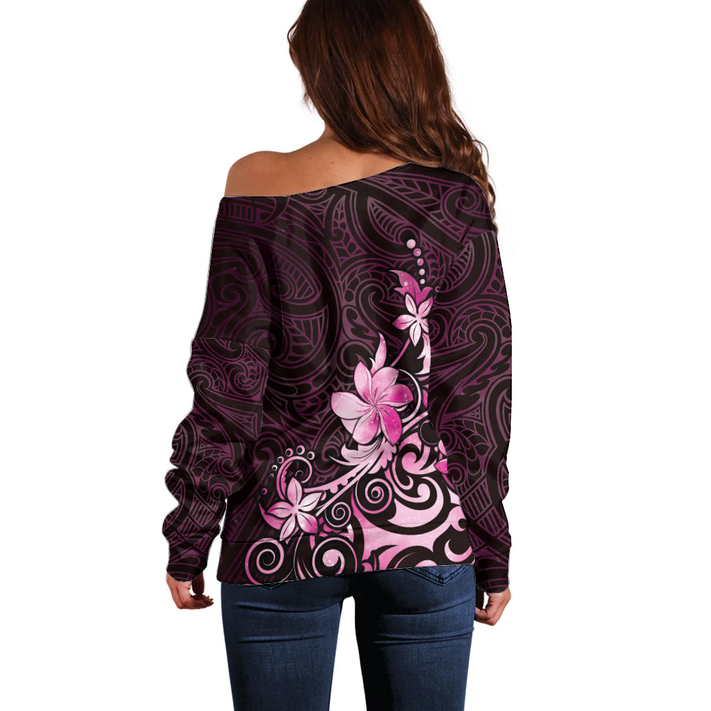 Matariki New Zealand Off Shoulder Sweater Maori Pattern Pink Galaxy LT05 - Polynesian Pride