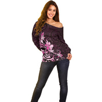 Matariki New Zealand Off Shoulder Sweater Maori Pattern Pink Galaxy LT05 - Polynesian Pride