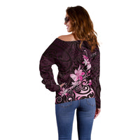 Matariki New Zealand Off Shoulder Sweater Maori Pattern Pink Galaxy LT05 - Polynesian Pride