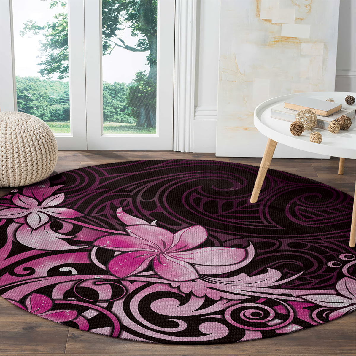 Matariki New Zealand Round Carpet Maori Pattern Pink Galaxy