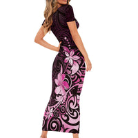 Matariki New Zealand Short Sleeve Bodycon Dress Maori Pattern Pink Galaxy LT05 - Polynesian Pride