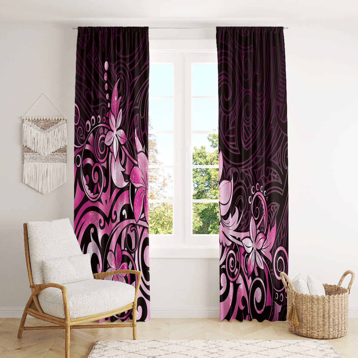 Matariki New Zealand Window Curtain Maori Pattern Pink Galaxy LT05 - Polynesian Pride