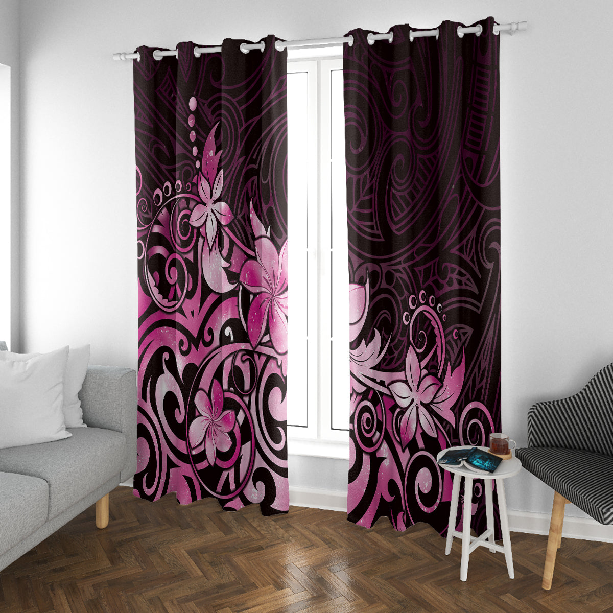 Matariki New Zealand Window Curtain Maori Pattern Pink Galaxy LT05 With Grommets Pink - Polynesian Pride