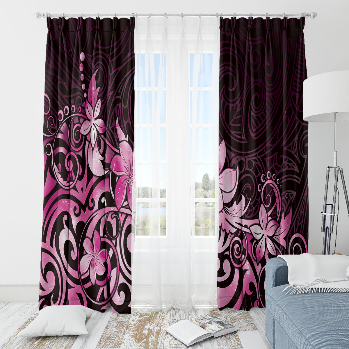 Matariki New Zealand Window Curtain Maori Pattern Pink Galaxy LT05 - Polynesian Pride