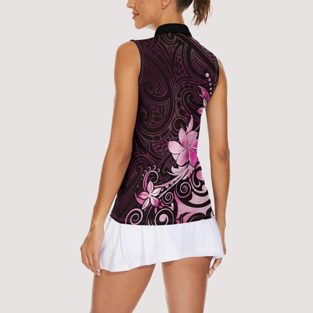Matariki New Zealand Women Sleeveless Polo Shirt Maori Pattern Pink Galaxy LT05 - Polynesian Pride