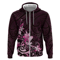 Matariki New Zealand Zip Hoodie Maori Pattern Pink Galaxy LT05 Zip Hoodie Pink - Polynesian Pride