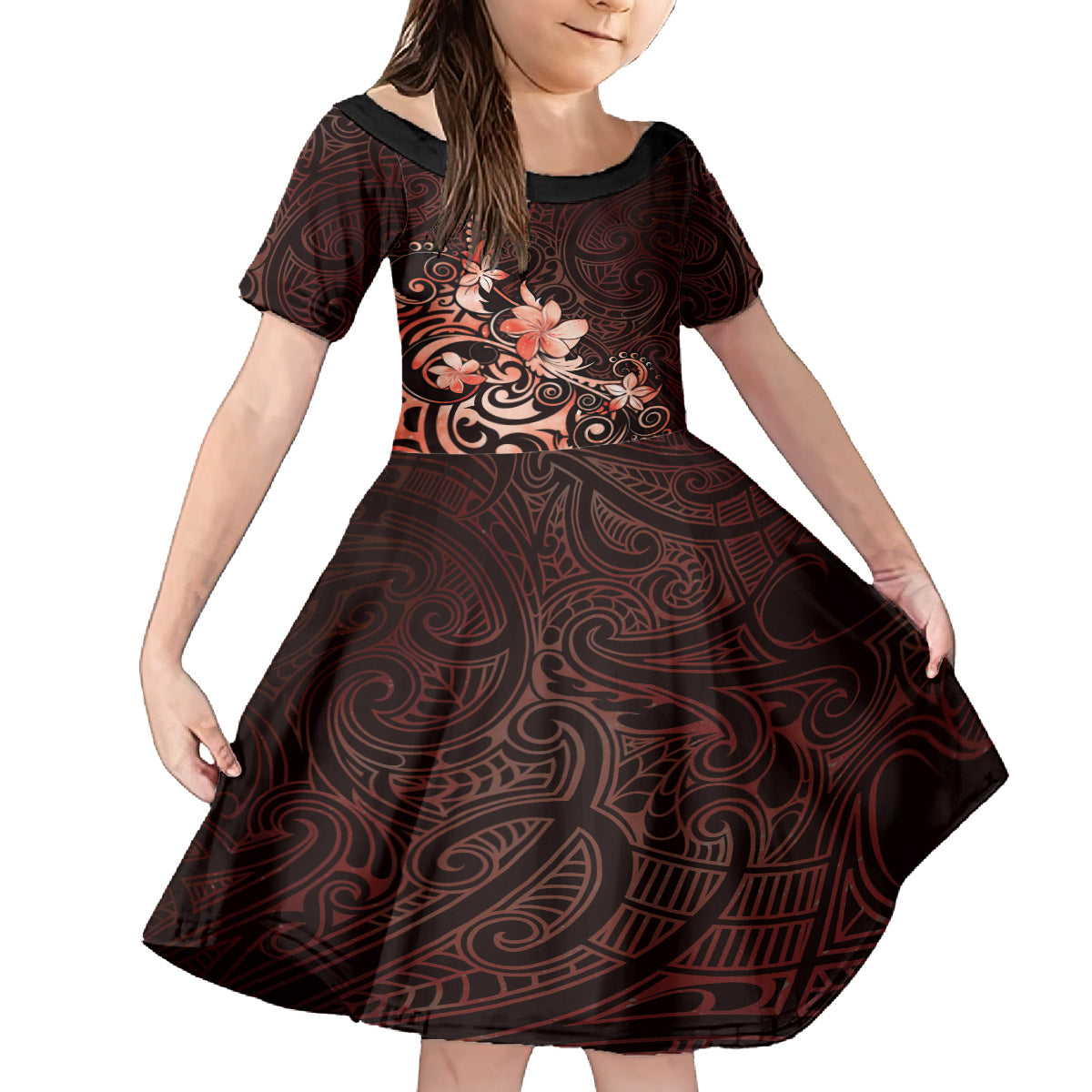 Matariki New Zealand Family Matching Puletasi and Hawaiian Shirt Maori Pattern Red Galaxy LT05 Daughter's Dress Red - Polynesian Pride