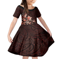 Matariki New Zealand Family Matching Puletasi and Hawaiian Shirt Maori Pattern Red Galaxy LT05 Daughter's Dress Red - Polynesian Pride