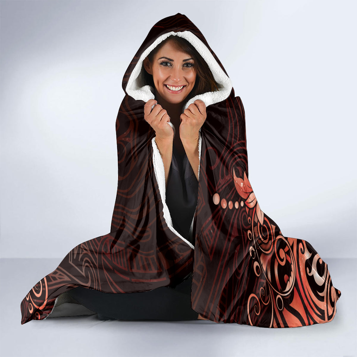 Matariki New Zealand Hooded Blanket Maori Pattern Red Galaxy LT05 - Polynesian Pride