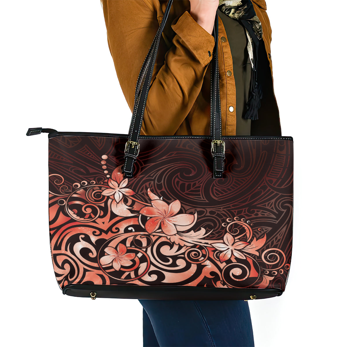 Matariki New Zealand Leather Tote Bag Maori Pattern Red Galaxy LT05 - Polynesian Pride