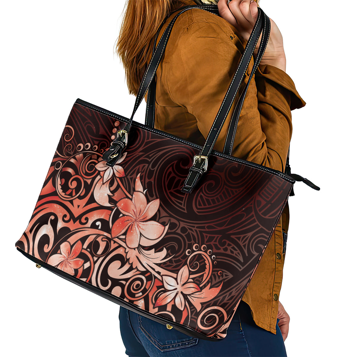 Matariki New Zealand Leather Tote Bag Maori Pattern Red Galaxy LT05 - Polynesian Pride