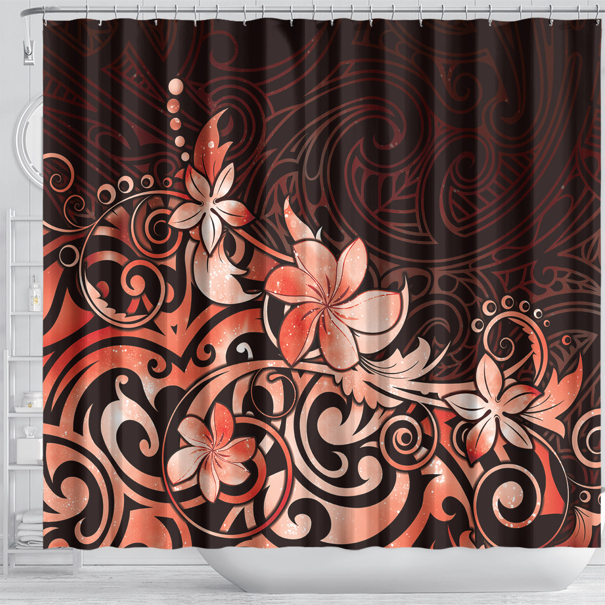 Matariki New Zealand Shower Curtain Maori Pattern Red Galaxy LT05 - Polynesian Pride