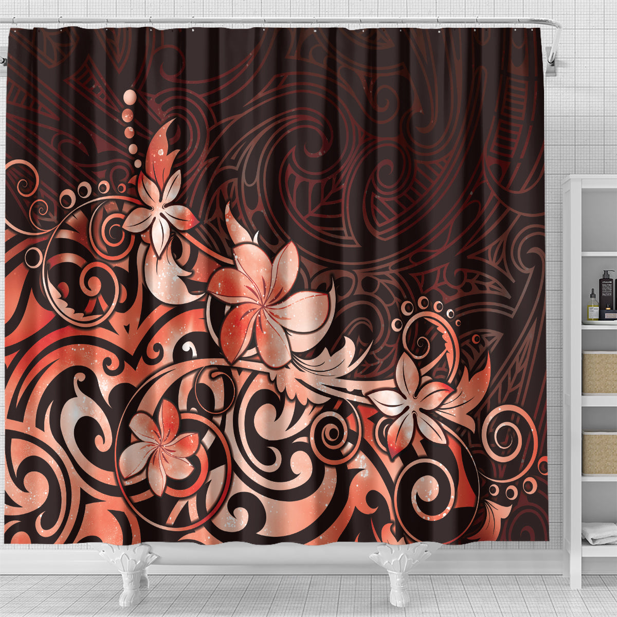 Matariki New Zealand Shower Curtain Maori Pattern Red Galaxy LT05 - Polynesian Pride