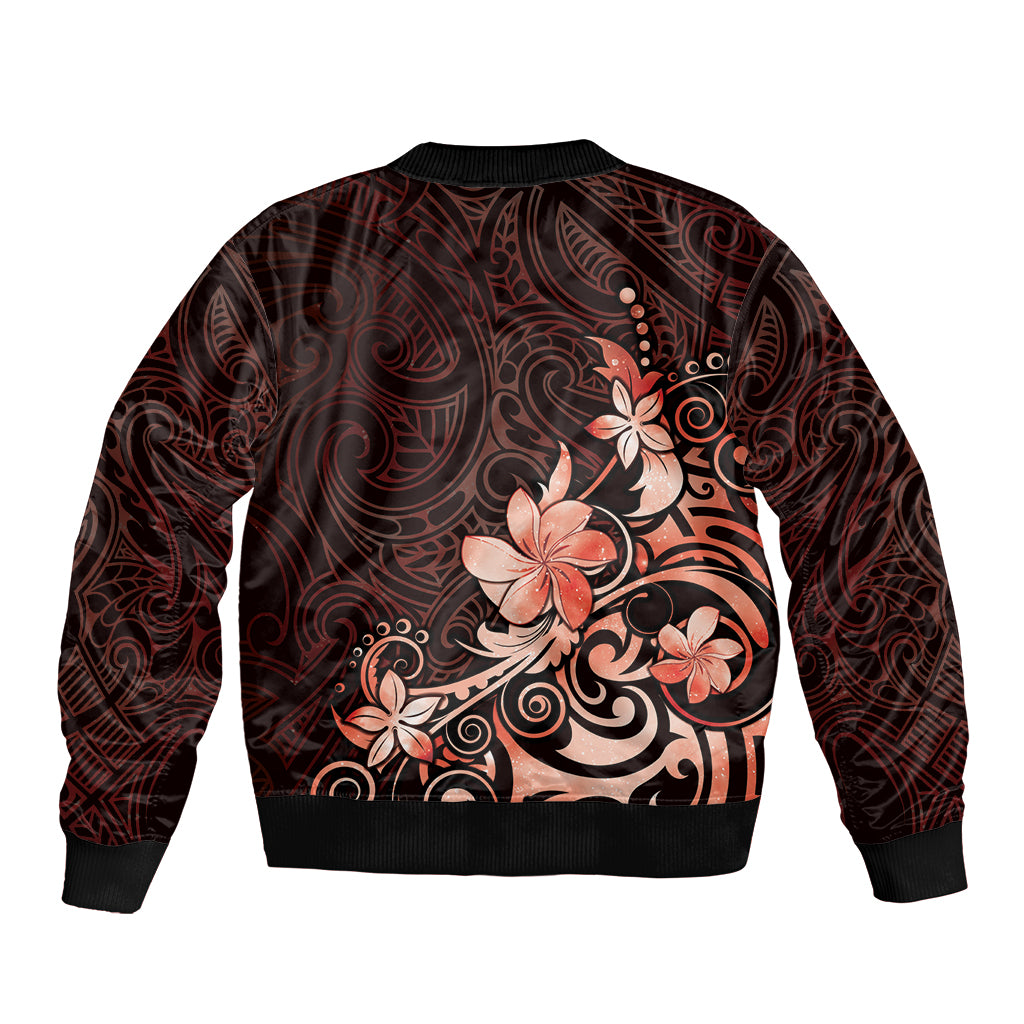 Matariki New Zealand Sleeve Zip Bomber Jacket Maori Pattern Red Galaxy