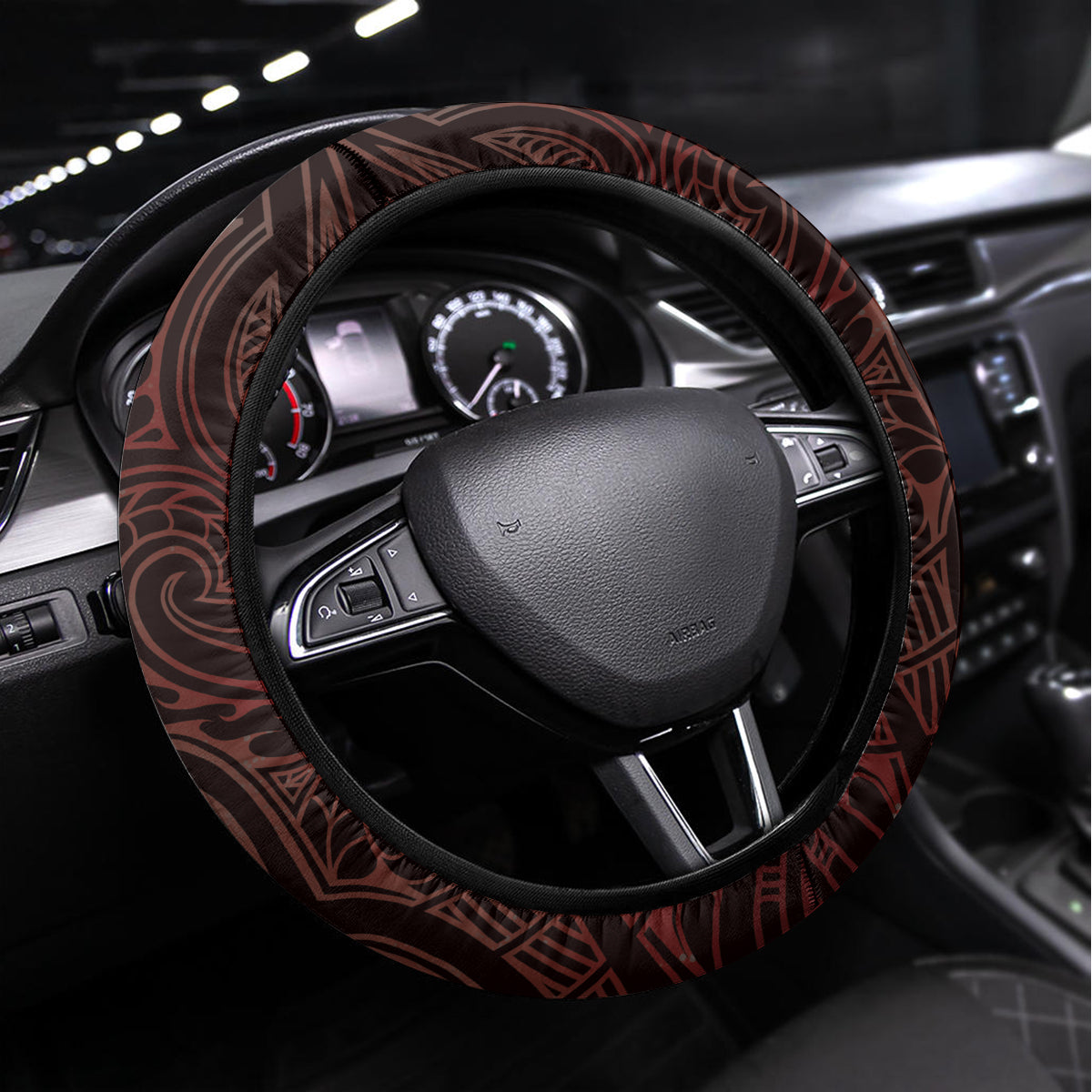 Matariki New Zealand Steering Wheel Cover Maori Pattern Red Galaxy LT05 Universal Fit Red - Polynesian Pride