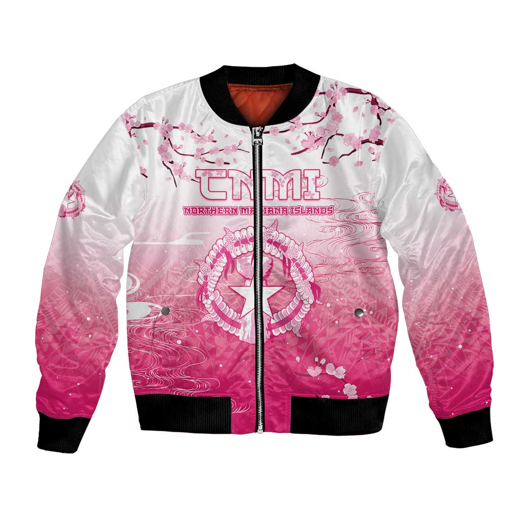 Personalized Sakura Marianas Bomber Jacket CNMI Seal LT05 Unisex Pink - Polynesian Pride