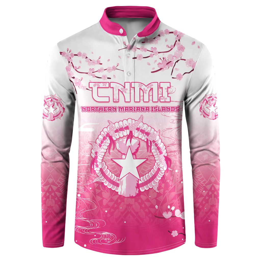 Personalized Sakura Marianas Button Sweatshirt CNMI Seal LT05 Pink - Polynesian Pride