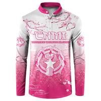 Personalized Sakura Marianas Button Sweatshirt CNMI Seal LT05 Pink - Polynesian Pride