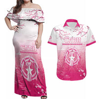 Personalized Sakura Marianas Couples Matching Off Shoulder Maxi Dress and Hawaiian Shirt CNMI Seal LT05 Pink - Polynesian Pride
