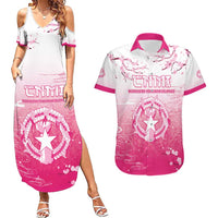 Personalized Sakura Marianas Couples Matching Summer Maxi Dress and Hawaiian Shirt CNMI Seal LT05 Pink - Polynesian Pride