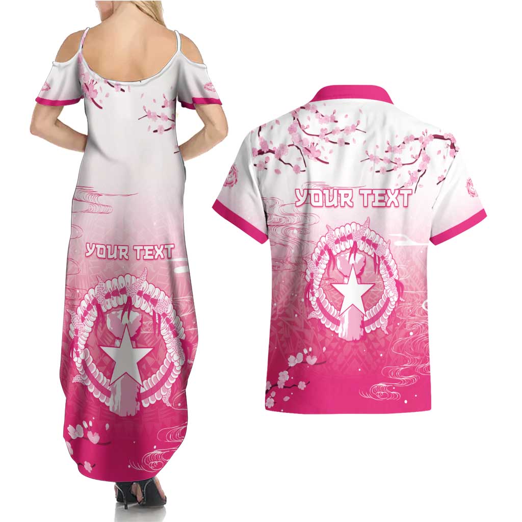 Personalized Sakura Marianas Couples Matching Summer Maxi Dress and Hawaiian Shirt CNMI Seal LT05 - Polynesian Pride