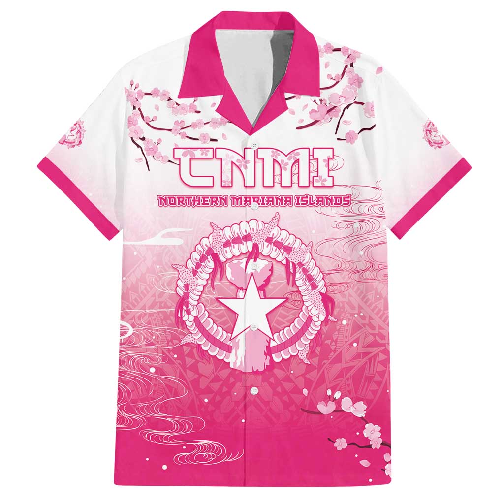Personalized Sakura Marianas Family Matching Long Sleeve Bodycon Dress and Hawaiian Shirt CNMI Seal LT05 Dad's Shirt - Short Sleeve Pink - Polynesian Pride
