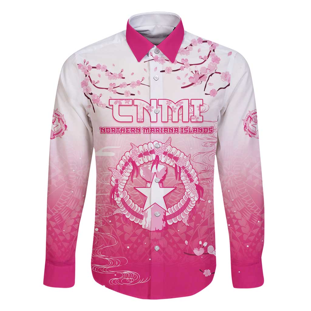 Personalized Sakura Marianas Family Matching Long Sleeve Bodycon Dress and Hawaiian Shirt CNMI Seal LT05 Dad's Shirt - Long Sleeve Pink - Polynesian Pride