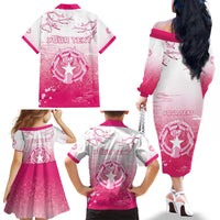 Personalized Sakura Marianas Family Matching Off The Shoulder Long Sleeve Dress and Hawaiian Shirt CNMI Seal