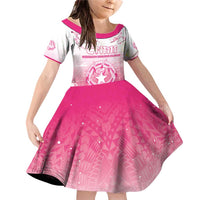 Personalized Sakura Marianas Family Matching Off Shoulder Short Dress and Hawaiian Shirt CNMI Seal LT05 Daughter's Dress Pink - Polynesian Pride
